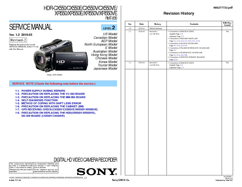 Hdr-cx550 hdr-xr550 owners manual genuine sony | ebay.