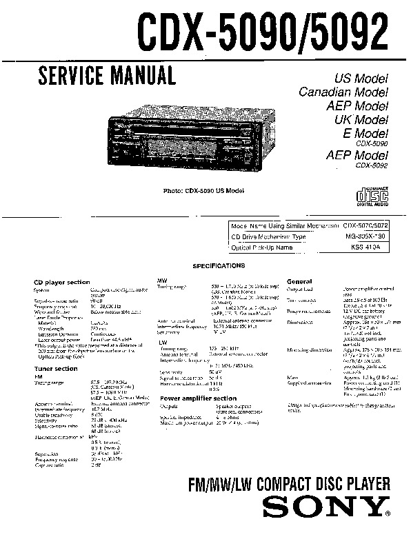 service manual for SONY CDX -5090 - 5092 SONY CDX-5090-5092 schematics